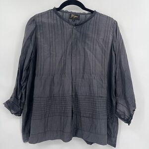 Biya by Johnny Was Women's Long Sleeve Laced Embroidery Gray Oversize Blouse S